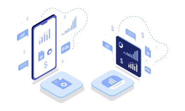 Isometric Computing Business Illustration Vector Modern izometrik vektör çizimi dijital cihazlar, ofis kurulumu, takım çalışması ve bulut teknolojisi içeren bir bilgisayar işi konsepti