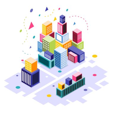 Isometric Computing Business Illustration Vector Modern izometrik vektör çizimi dijital cihazlar, ofis kurulumu, takım çalışması ve bulut teknolojisi içeren bir bilgisayar işi konsepti