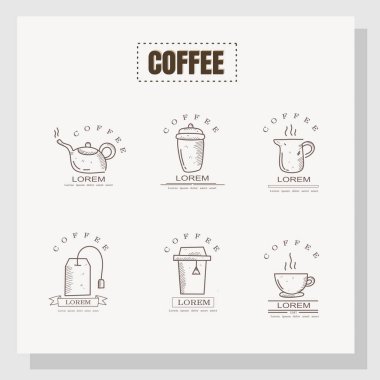 Kahve İçeceği İllüstrasyon Kahve Koleksiyonu. Espresso, kapuçino, latte, kahve, kahve çekirdekleri ve fincanlar gibi içecekler.