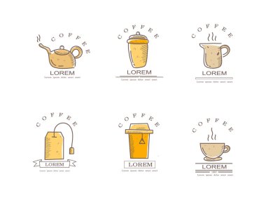 Kahve İçeceği İllüstrasyon Kahve Koleksiyonu. Espresso, kapuçino, latte, kahve, kahve çekirdekleri ve fincanlar gibi içecekler.