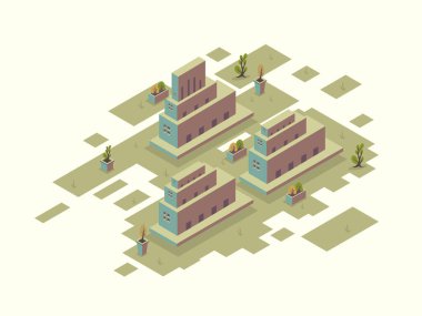 Isometric Nature Environment Manzarası İllüstrasyonu Ağaçların, nehirlerin, dağların, çim alanlarının ve vahşi hayatın şekillendirilmiş ve temiz tasarım unsurlarının yer aldığı doğal bir çevrenin gösterimi