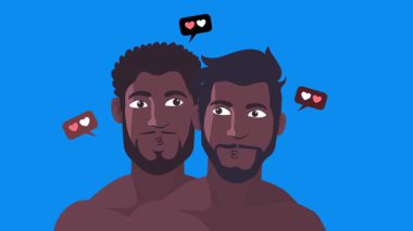 Eşcinsel adam, eşcinsel çift, romantik an, arka plan animasyonu.