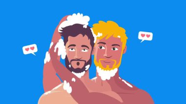 Eşcinsel adam, eşcinsel çift, romantik an, arka plan animasyonu.