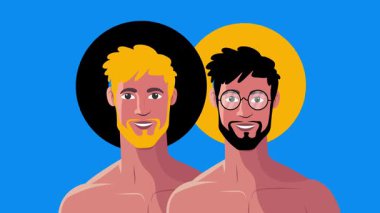 Eşcinsel adam, eşcinsel çift, romantik an, arka plan animasyonu.