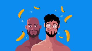 Eşcinsel adam, eşcinsel çift, romantik an, arka plan animasyonu.