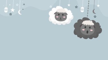 Zarif Hareket Grafik Canlandırması ve Hilal Ay elementleriyle Huzurlu Kurban Bayramı Kutlaması