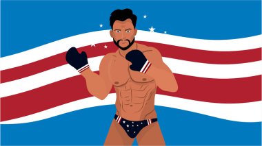Bayrağı olan Amerikalı boksör.