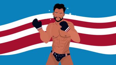Amerikan bayrağı adamı yumruğunu gösteriyor.