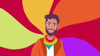 Gökkuşağı renklerinde mutlu bir adamın vektör çizimi.