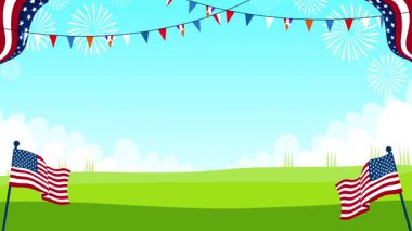 Balonlar ve bayraklarla Amerika 'nın bağımsızlık günü