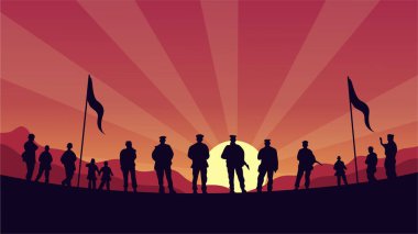 Günbatımı arkaplanındaki insanların siluetleri