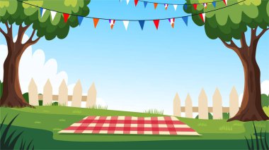 Parkta bayraklı piknik masası