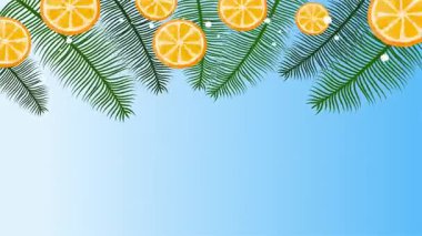 Taze portakal yaprakları ve limonların yaz arkaplanı. düz yat