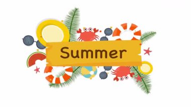 Yaz arkaplanı. Tropikal palmiye ağaçları ve yaprakları olan renkli bir afiş. Vektör illüstrasyonu 10.