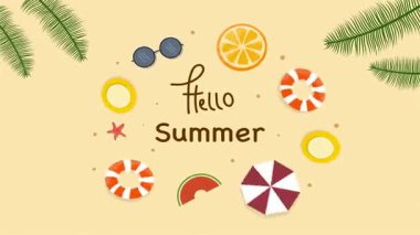 Palmiye yaprakları ve deniz yıldızlarıyla dolu yaz arkaplanı. vektör illüstrasyonu