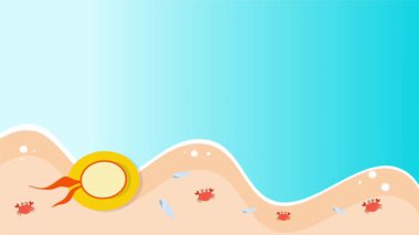 Yaz sezonu hareket videosunda canlı bir tropikal plaj sahnesi var. Temiz bir animasyon vektör stili tasarlanmış. Tatil gezileri veya yaz temalı video içeriği için sıcak mevsimlik titreşimler getiriyor.