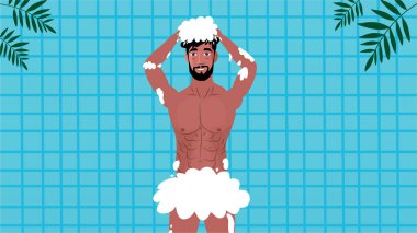 Seksi gömleksiz adam neşeli yaz plaj gününü kutluyor.