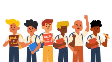 Eğlence Vektörü İllüstrasyon Stili Mutlu Okul Çocukları