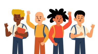 Eğlence Vektörü İllüstrasyon Stili Mutlu Okul Çocukları