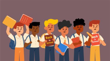 Eğlence Vektörü İllüstrasyon Stili Mutlu Okul Çocukları