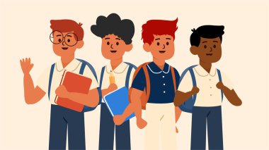 Eğlence Vektörü İllüstrasyon Stili Mutlu Okul Çocukları