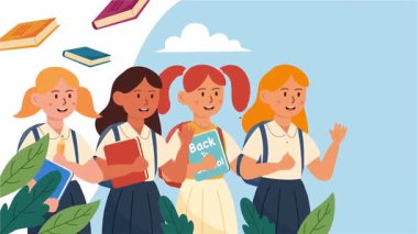 Renkli Eğitimli Çocuklar İçin Mutlu ve Heyecanlı Okul Günlerine Dönüş Animasyonu