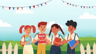 Renkli Eğitimli Çocuklar İçin Mutlu ve Heyecanlı Okul Günlerine Dönüş Animasyonu