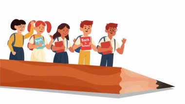 Renkli Eğitimli Çocuklar İçin Mutlu ve Heyecanlı Okul Günlerine Dönüş Animasyonu