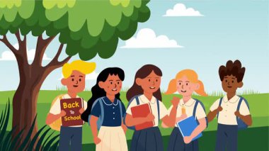 Renkli Eğitimli Çocuklar İçin Mutlu ve Heyecanlı Okul Günlerine Dönüş Animasyonu