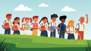 Renkli Eğitimli Çocuklar İçin Mutlu ve Heyecanlı Okul Günlerine Dönüş Animasyonu