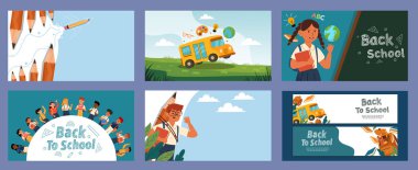 Renkli karatahta şablonları, eğitim temaları ve eğlenceli öğrenme tasarımları içeren okul arka plan destesine geri dön