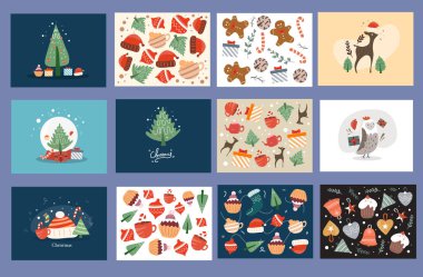 Noel ve yeni yıl tebrik kartı, Noel süslemeleri ve Noel ağacı..