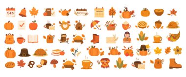 Sonbahar ikonları. Düz vektör çizimi. Sonbahar hasadı