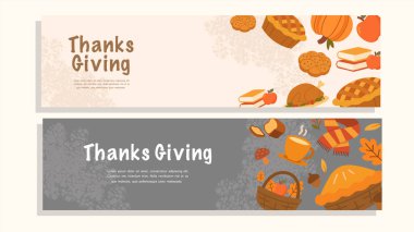 Şükran Günü tebrik kartı. Sonbahar yaprakları ve balkabağı vektör illüstrasyon tasarımı.