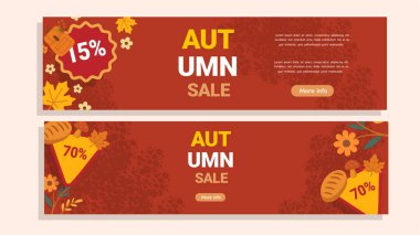 Sonbahar yaprakları ve sonbahar indirimli bayrak şablonu