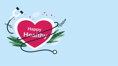 Steteskoplu ve kalp vektör çizimli mutlu sevgililer günü kartı