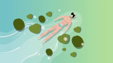 Havuzda yüzen kız.