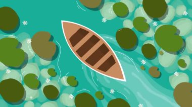 Nehirdeki tekne, vektör çizimi