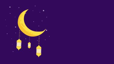 Ramazan Kareem arka planı, ay ve fenerler asılı.