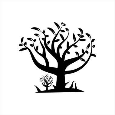 Beyaz arkaplanda siyah stilistik palmiye ağacı siluetleri.