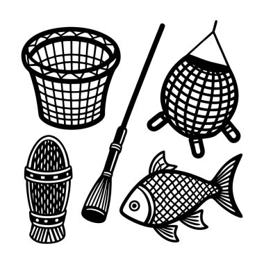 Farklı balıkçılık ekipmanları.