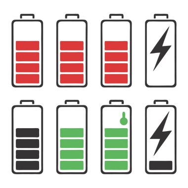 pil düz vektör simgeleri ayarlandı