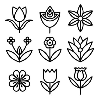 Çiçek ve yaprak ikonları, vektör, illüstrasyon seti