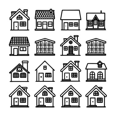 Ev vektör simgeleri kümesi. vektör illüstrasyonu.