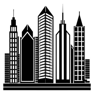 Beyaz arkaplandaki binaların vektör silueti