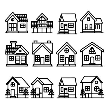 ev ve ağaç simgeleri dizisi