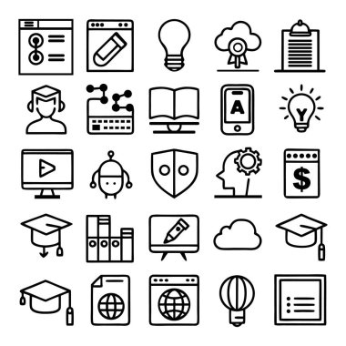 eğitim ve öğrenme simgeleri dizisi.