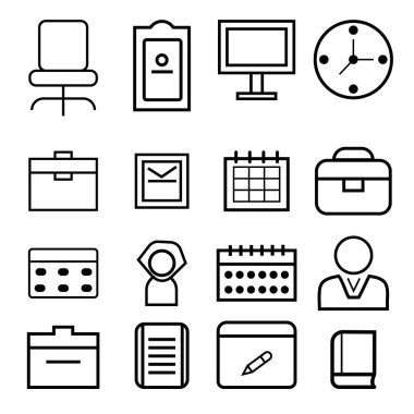 Beyaz arkaplanda izole edilmiş ofis nesnelerinin vektör simgeleri