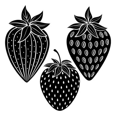 Çilekli ve çilekli. siyah ve beyaz vektör çizimi.