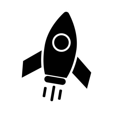 Roket simgesi vektörü beyaz arkaplanda izole edildi, uzay gemisi şeffaf işareti, uzay gemisi simgesi tasarımı için siyah sembol, taslak biçimi